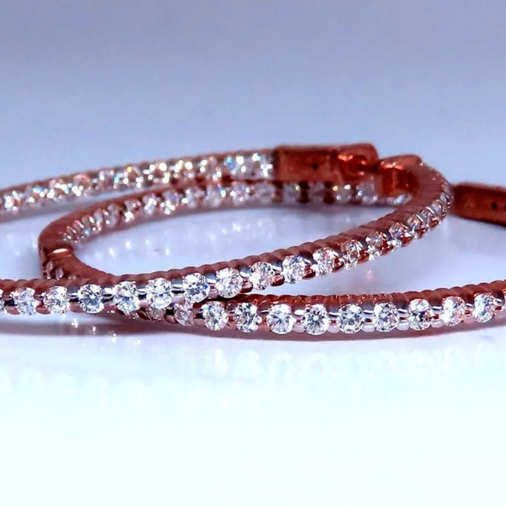 2.78ct Natural Round Diamond hoop earrings 14kt 1.7 inch single share prong+